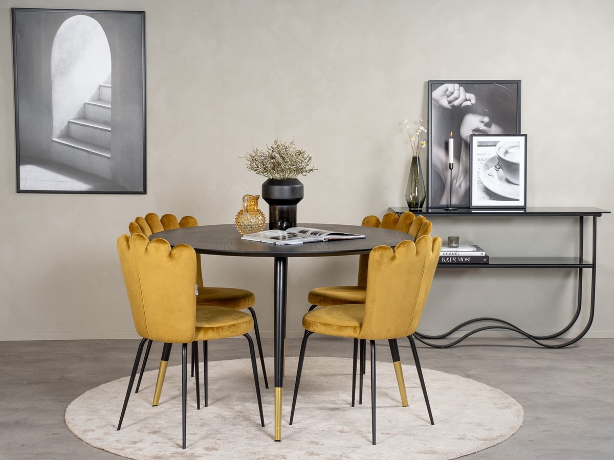 Borðstofusett Dallas 1177 (Gulur + Svartur)