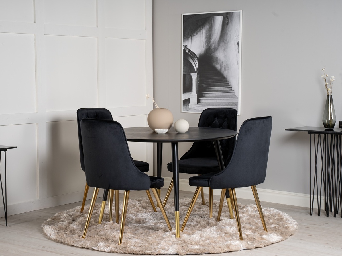 Borðstofusett Dallas 1178 (Svartur + Gylltur)