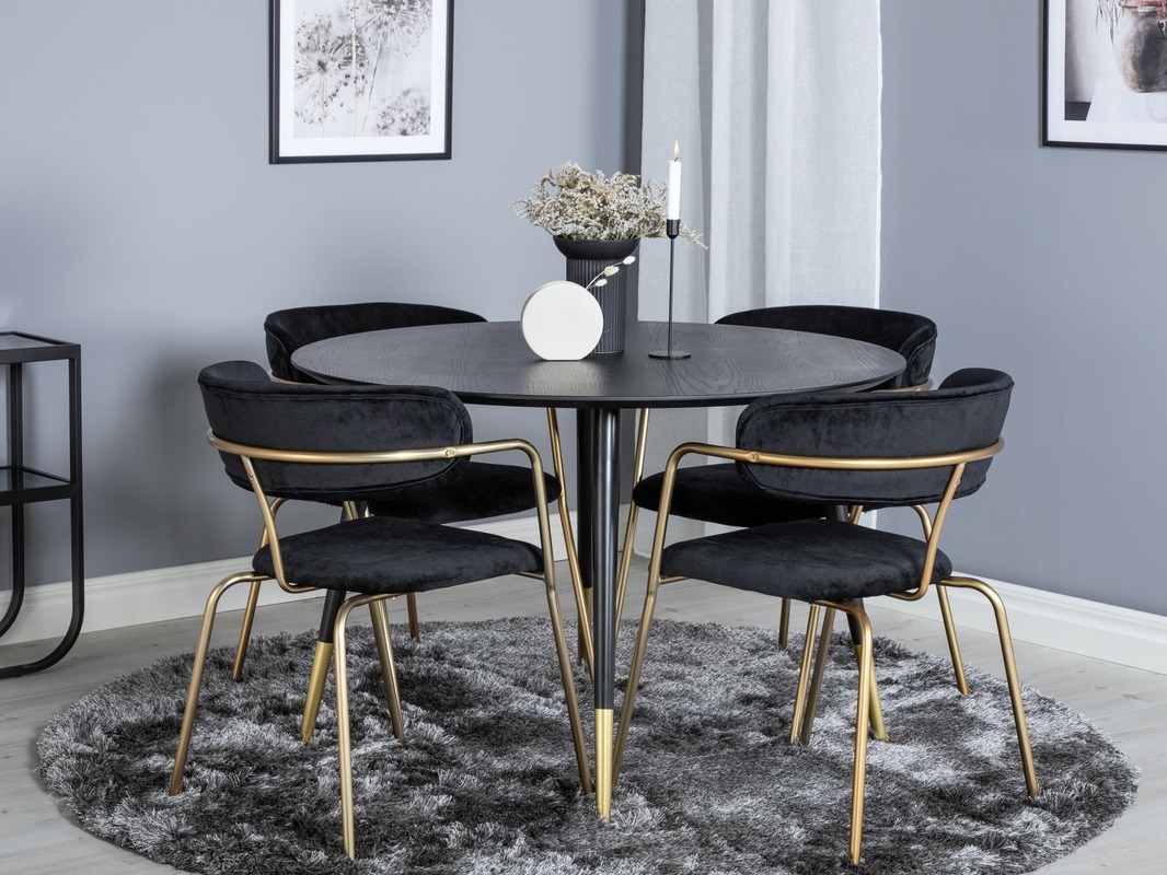 Borðstofusett Dallas 1180 (Svartur + Gylltur)