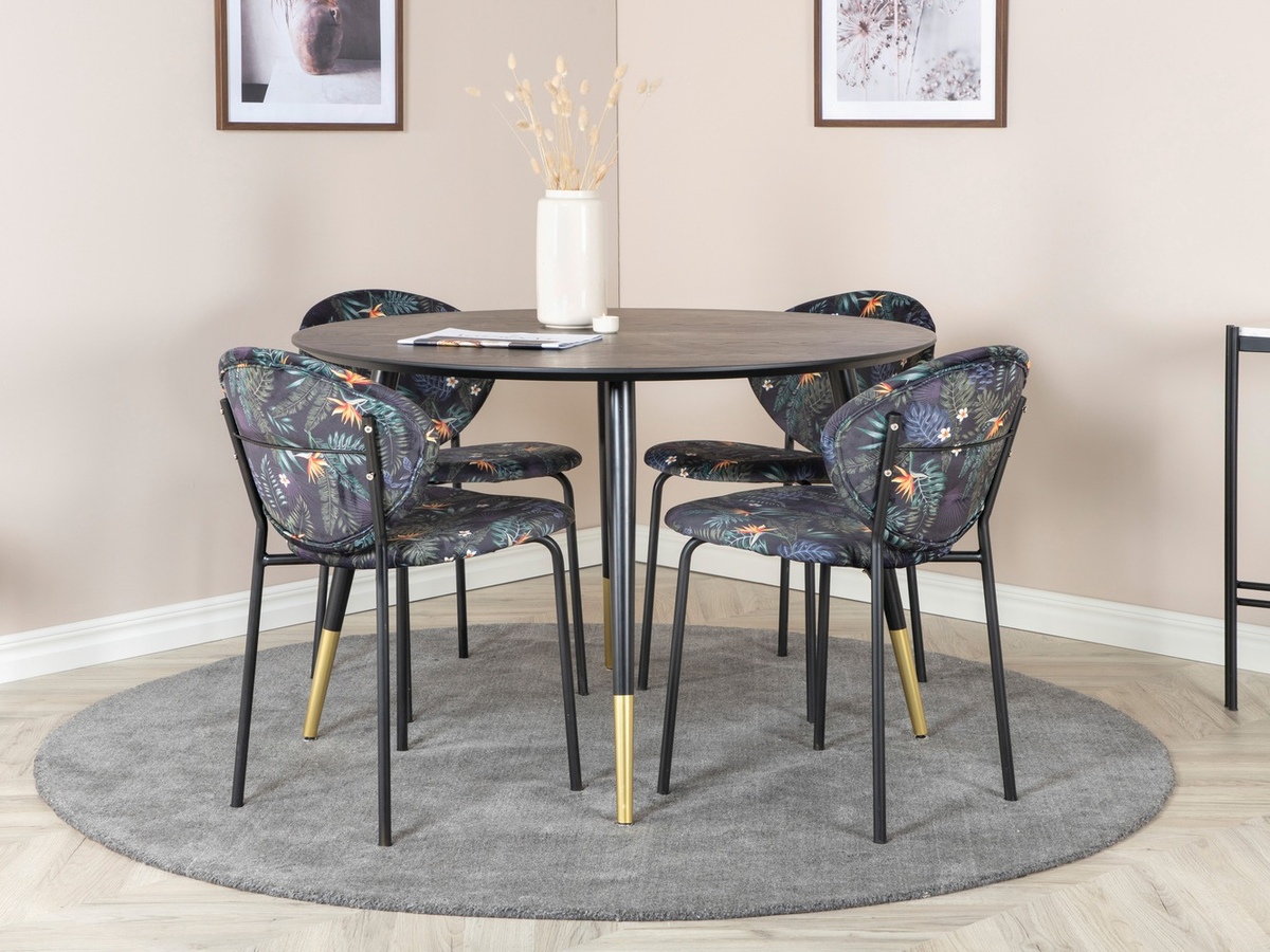 Borðstofusett Dallas 1186 (Blómamynstur + Svartur)