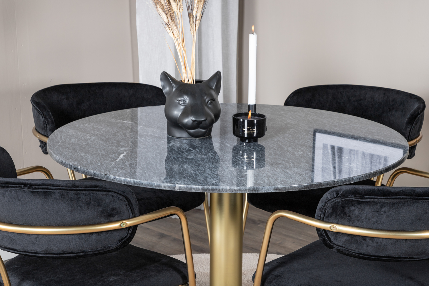 Borðstofusett Dallas 1208 (Svartur + Gylltur)