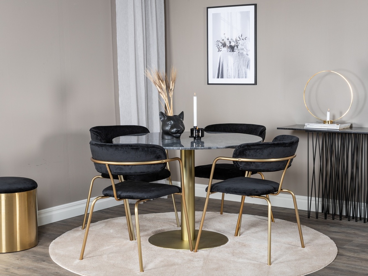 Borðstofusett Dallas 1208 (Svartur + Gylltur)