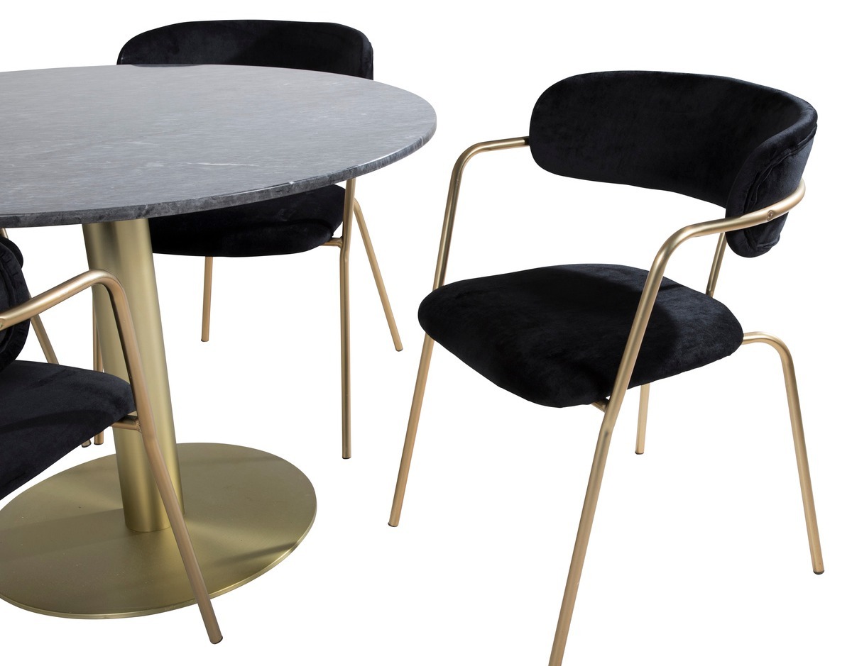 Borðstofusett Dallas 1208 (Svartur + Gylltur)