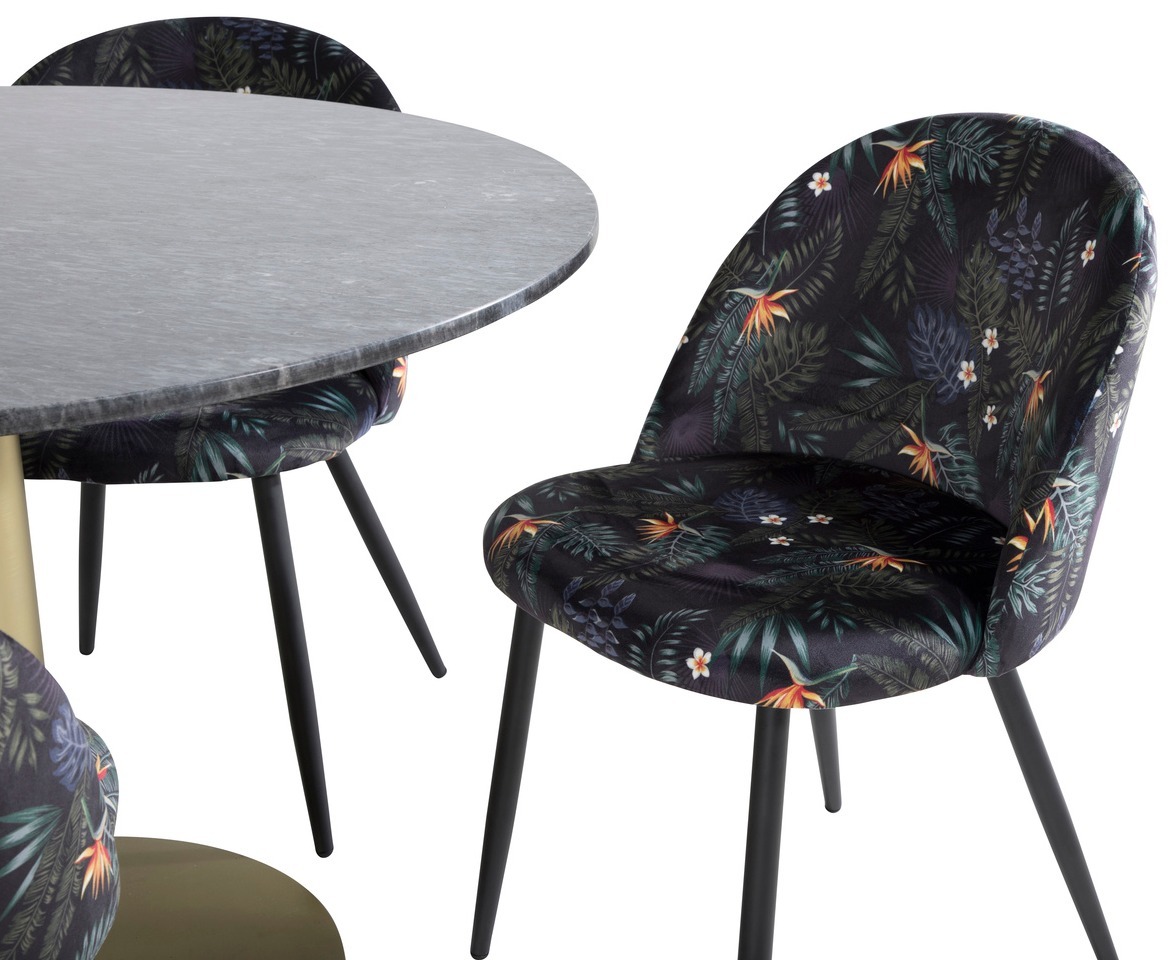 Borðstofusett Dallas 1219 (Blómamynstur + Svartur)