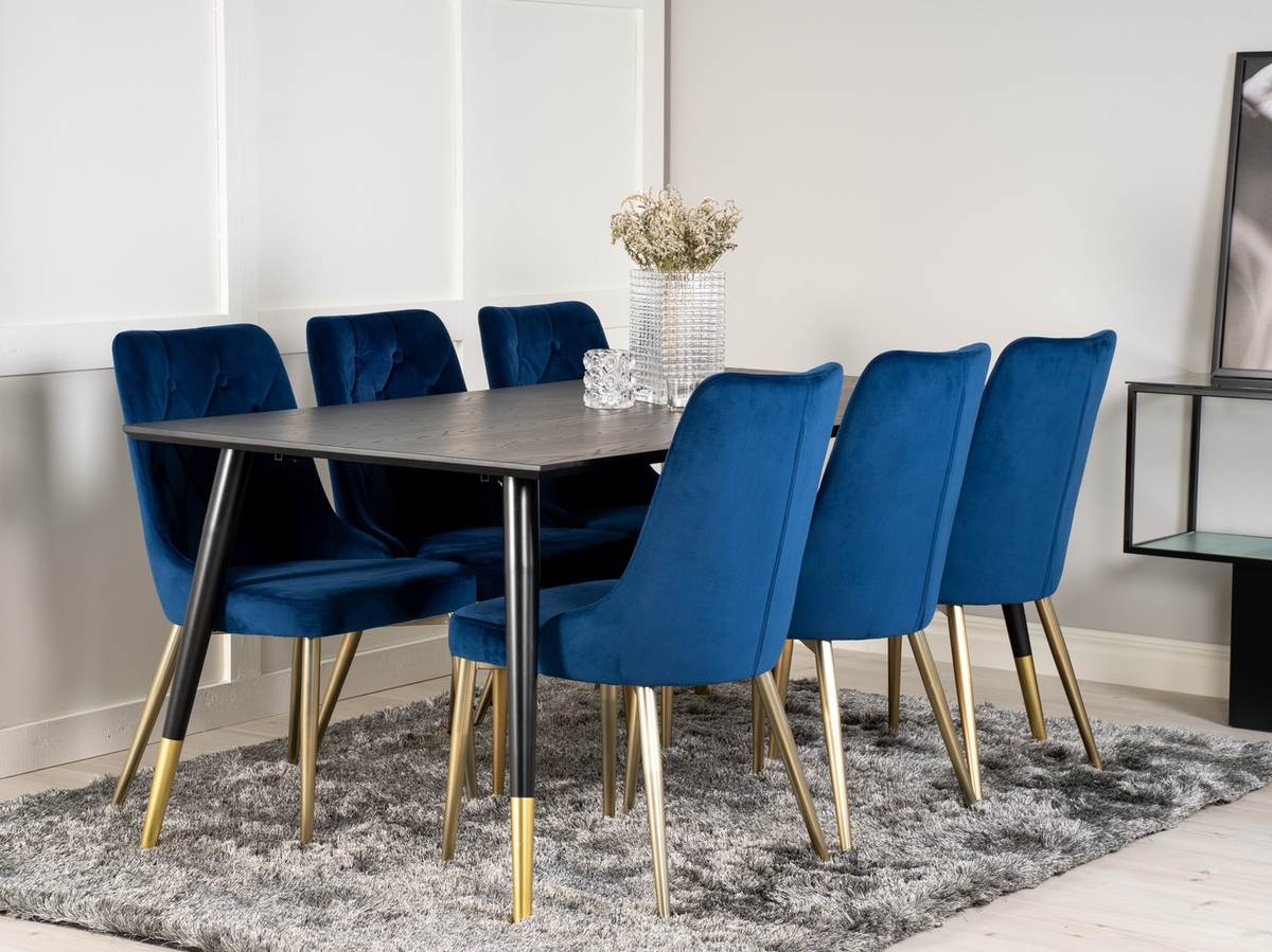 Borðstofusett Dallas 1256 (Blár + Gylltur)
