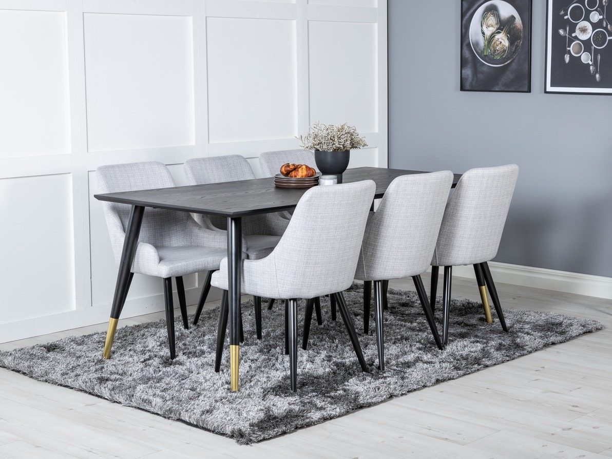 Borðstofusett Dallas 2599 (Svartur + Messing)