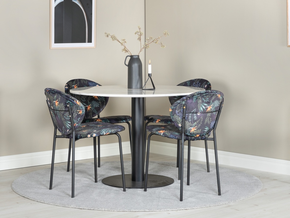 Borðstofusett Dallas 1298 (Blómamynstur + Svartur)