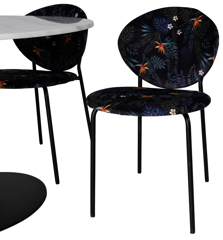 Borðstofusett Dallas 1298 (Blómamynstur + Svartur)