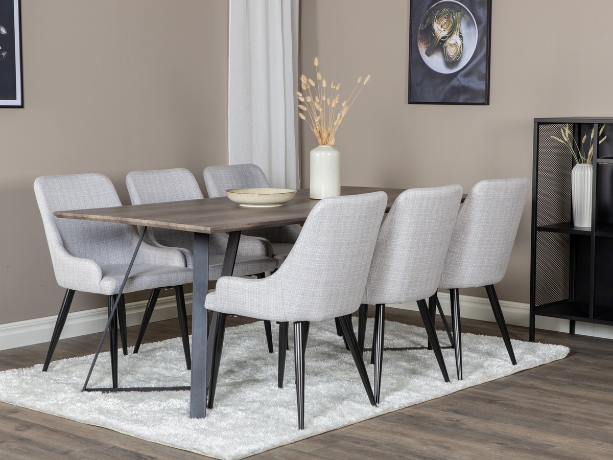 Borðstofusett Dallas 1345 (Ljósgrár + Svartur)