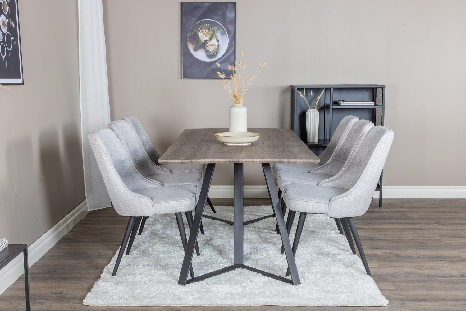 Borðstofusett Dallas 1347 (Grár + Svartur)