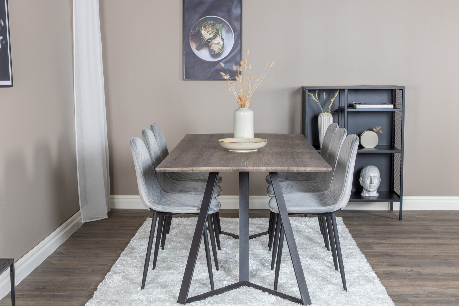 Borðstofusett Dallas 1357 (Grár + Svartur)