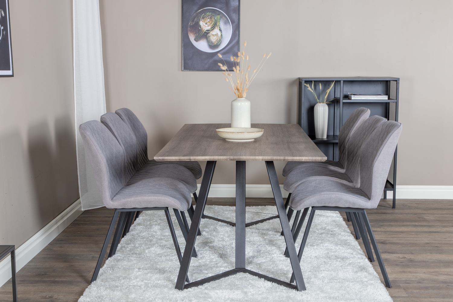 Borðstofusett Dallas 1359 (Grár + Svartur)