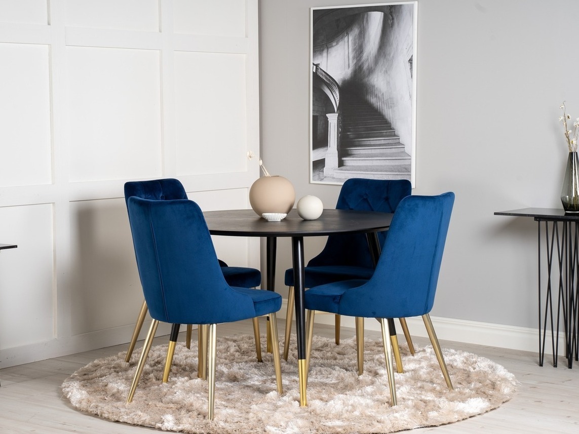 Borðstofusett Dallas 1178 (Blár + Gylltur)