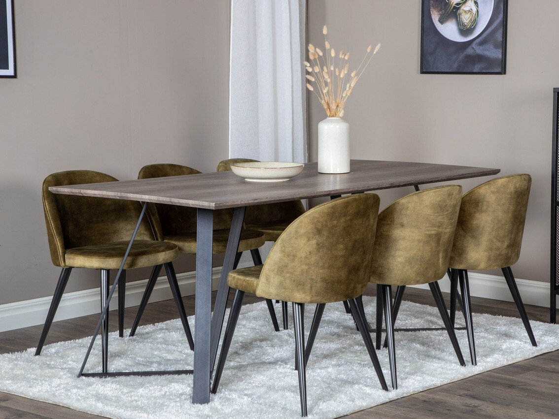 Borðstofusett Dallas 340 (Púðurgrænn + Svartur)