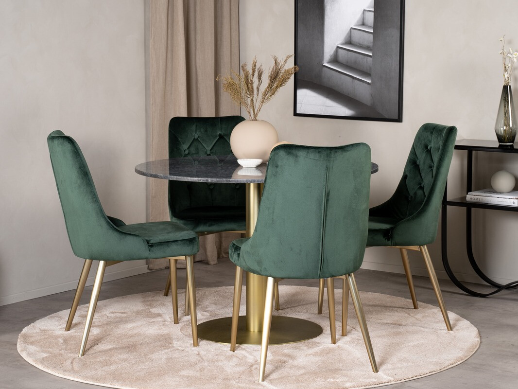 Borðstofusett Dallas 370 (Grænn + Gylltur)