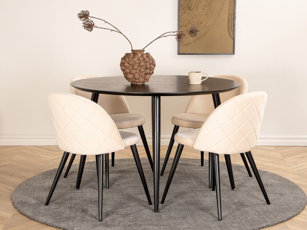 Borðstofusett Dallas 2545 (Rjómalitur + Svartur)