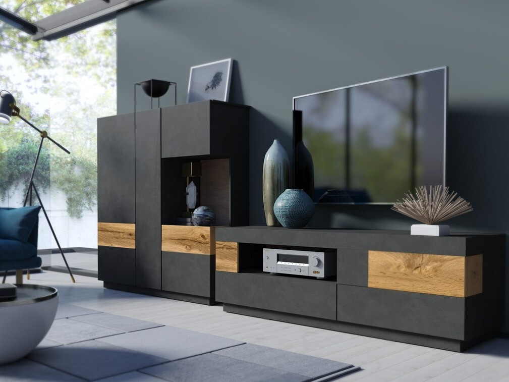 Stofusett Livlore 110 (Matera-grátt + Wotan-eik)