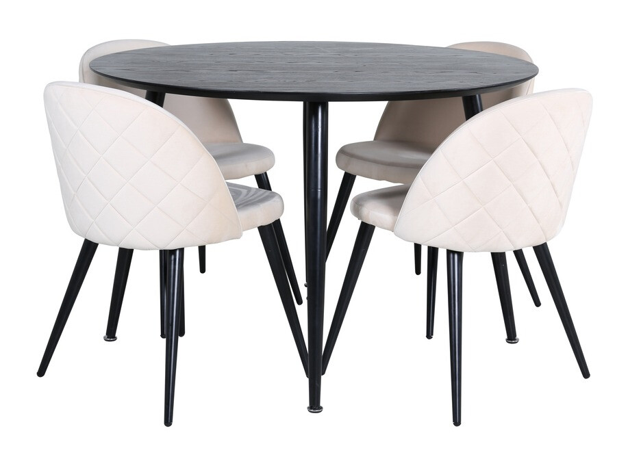 Borðstofusett Dallas 2545 (Rjómalitur + Svartur)
