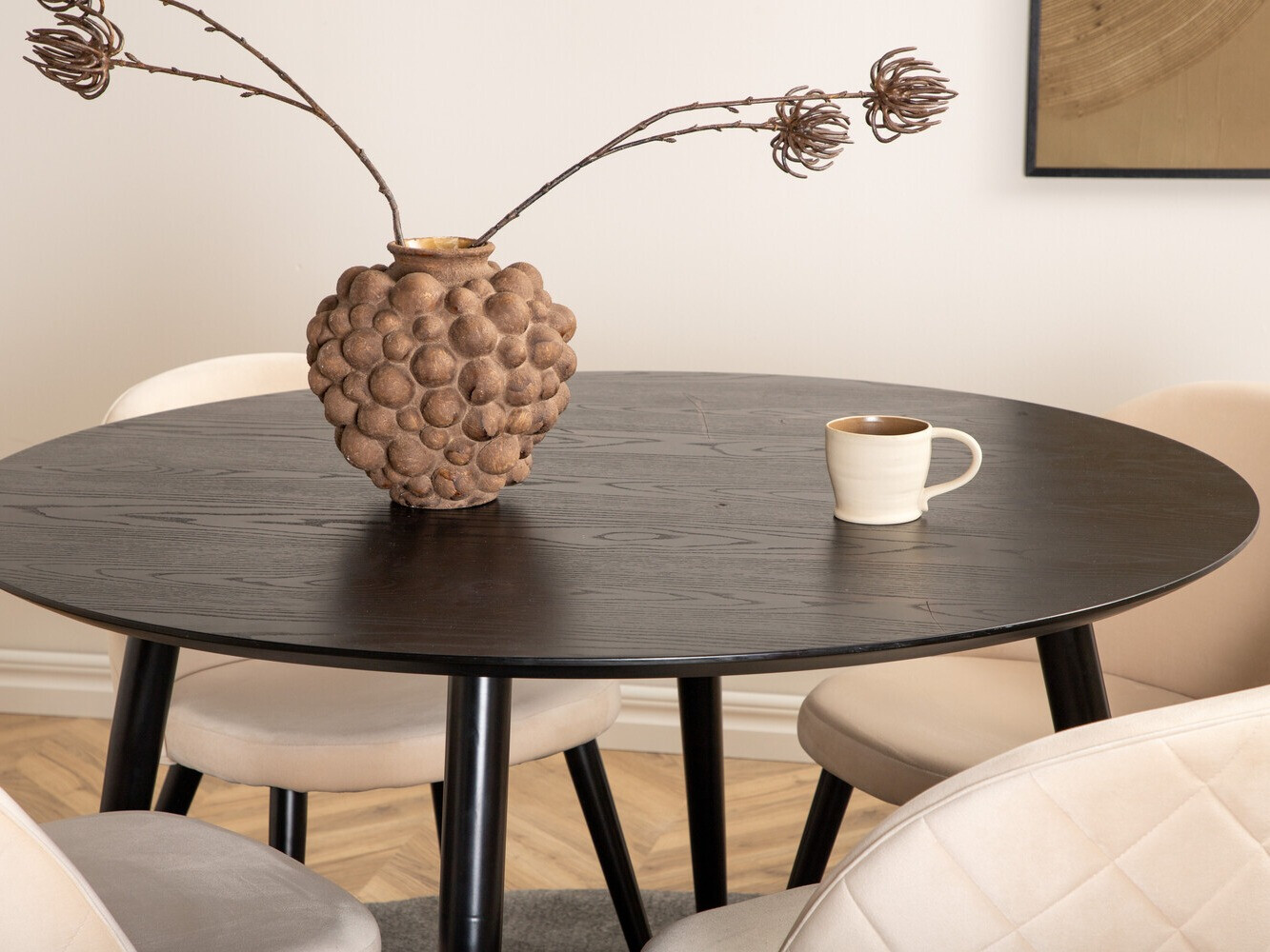 Borðstofusett Dallas 2545 (Rjómalitur + Svartur)