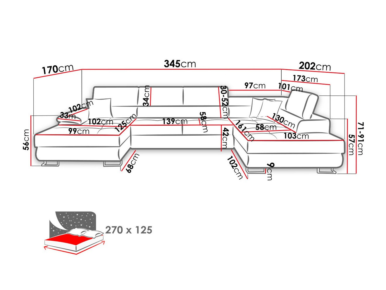 Horn­sófi Comfivo Ruta IV (Soft 011 + Lux 06 + Soft 011)