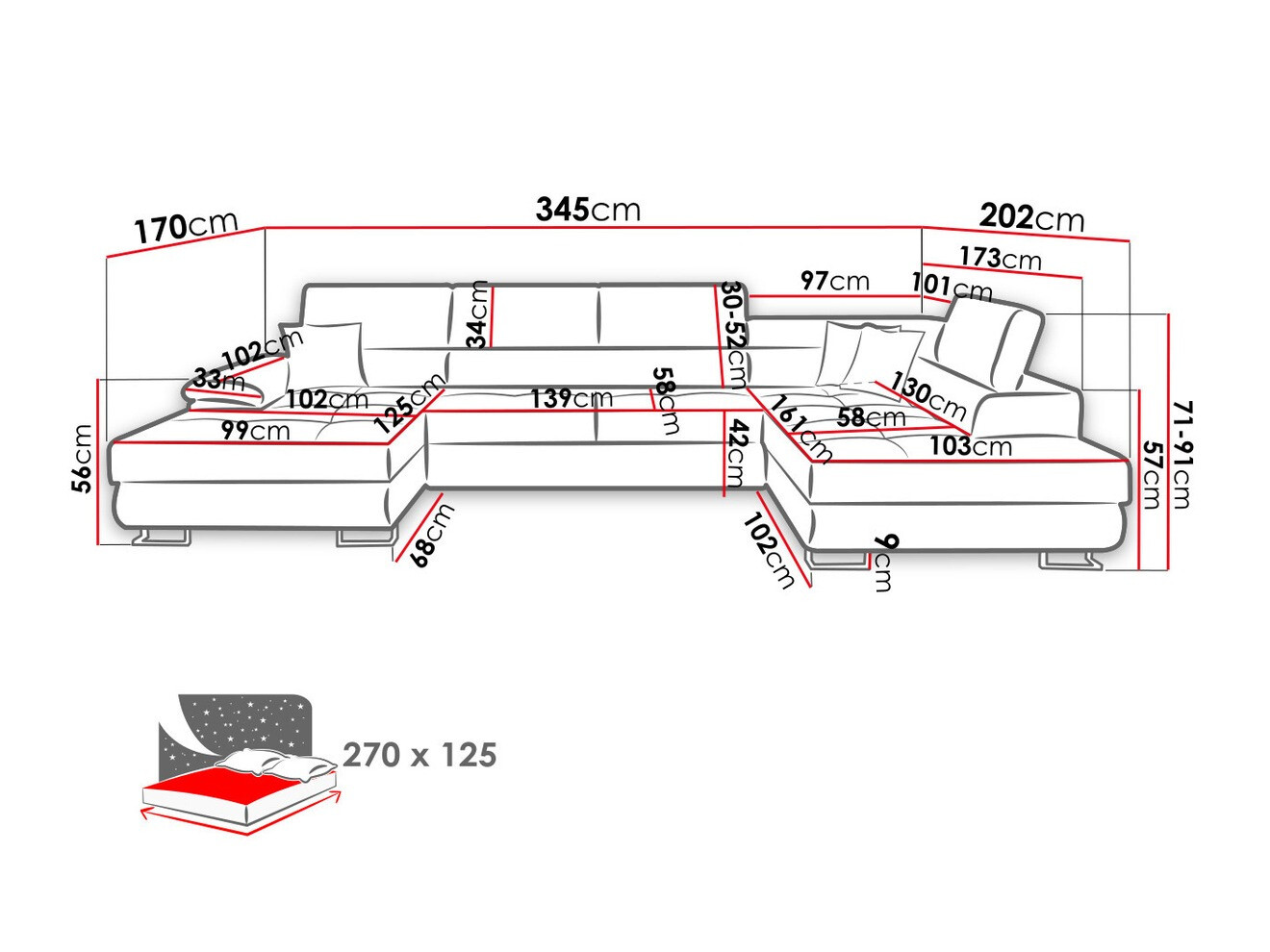 Horn­sófi Comfivo Ruta IV (Soft 011 + Lux 06 + Soft 011)