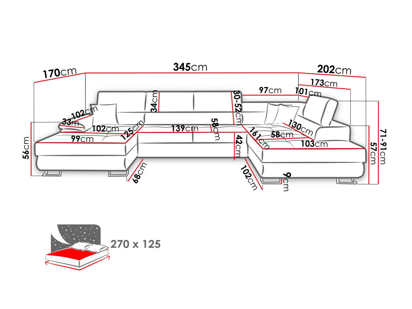 Horn­sófi Comfivo Ruta IV (Soft 017 + Lux 06 + Soft 017)