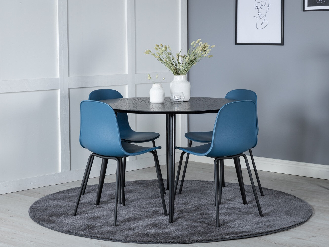 Borðstofusett Dallas 1622 (Blár + Svartur)
