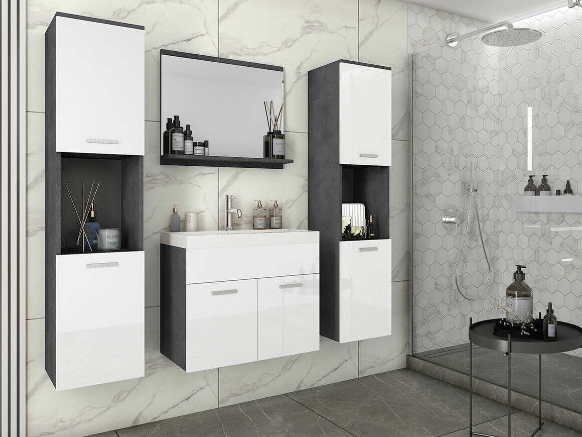 Baðherbergissett Sarasota 123 (Matera-grátt + Hvítt háglans)