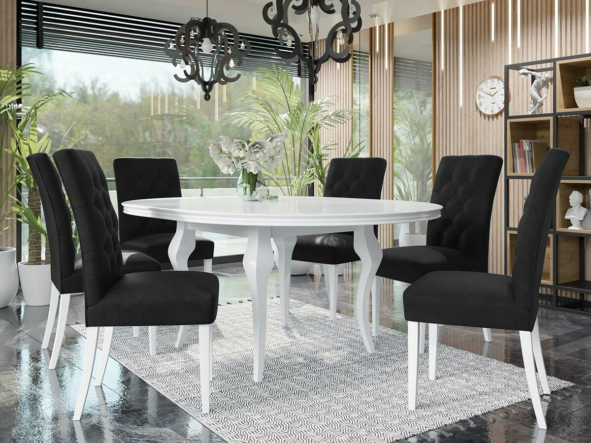 Borðstofusett Racine 138 (Hvítt háglans + Magic Velvet 2219)