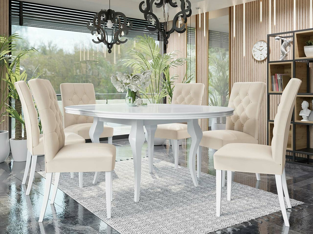 Borðstofusett Racine 138 (Hvítt háglans + Magic Velvet 2250)