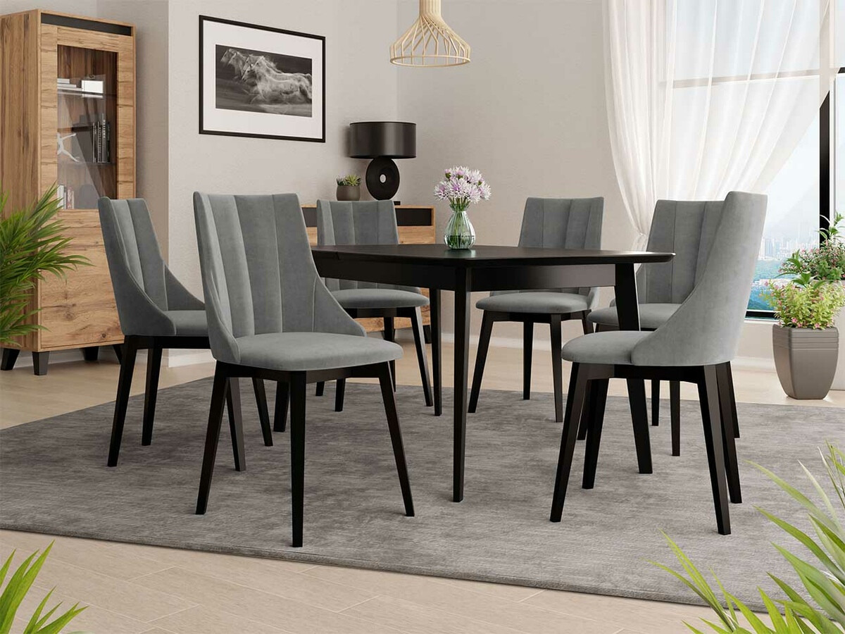 Borðstofusett Racine 139 (Svartur + Magic Velvet 2217)