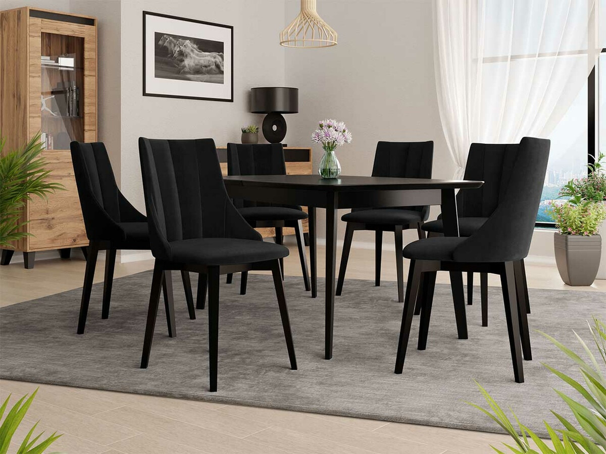 Borðstofusett Racine 139 (Svartur + Magic Velvet 2219)
