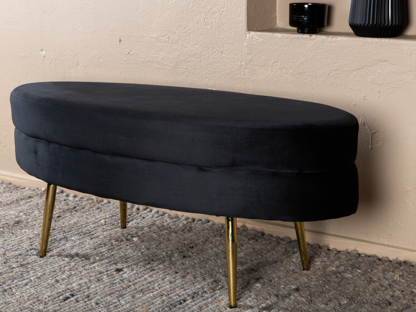 Bólstraður bekkur Dallas 2920 (Svartur + Messing)