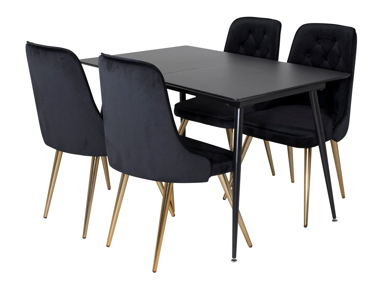 Borðstofusett Dallas 1522 (Svartur + Gylltur)