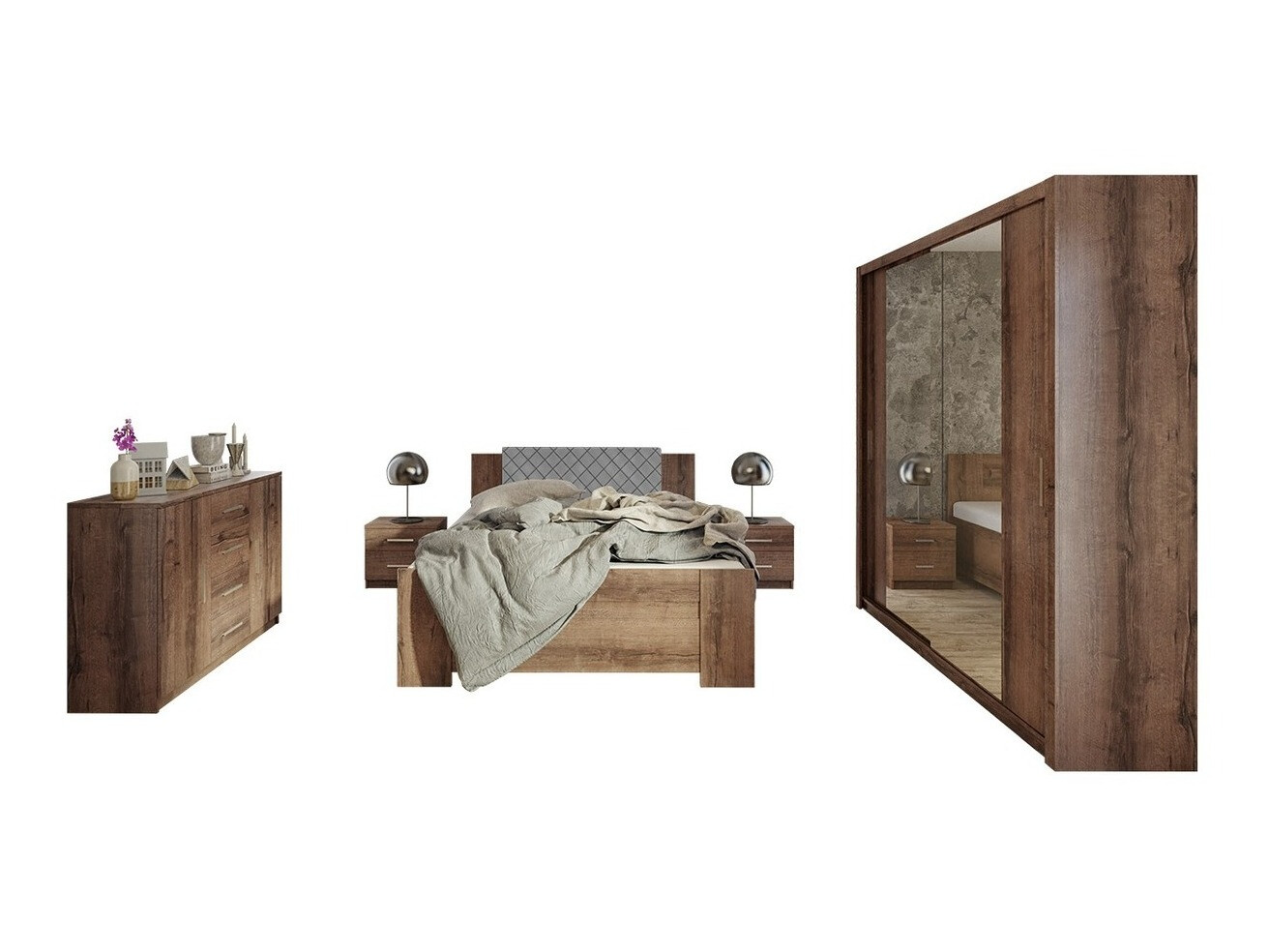 Svefnherbergissett Catromi 114 (Monastery-eik + Soft Pik 029)