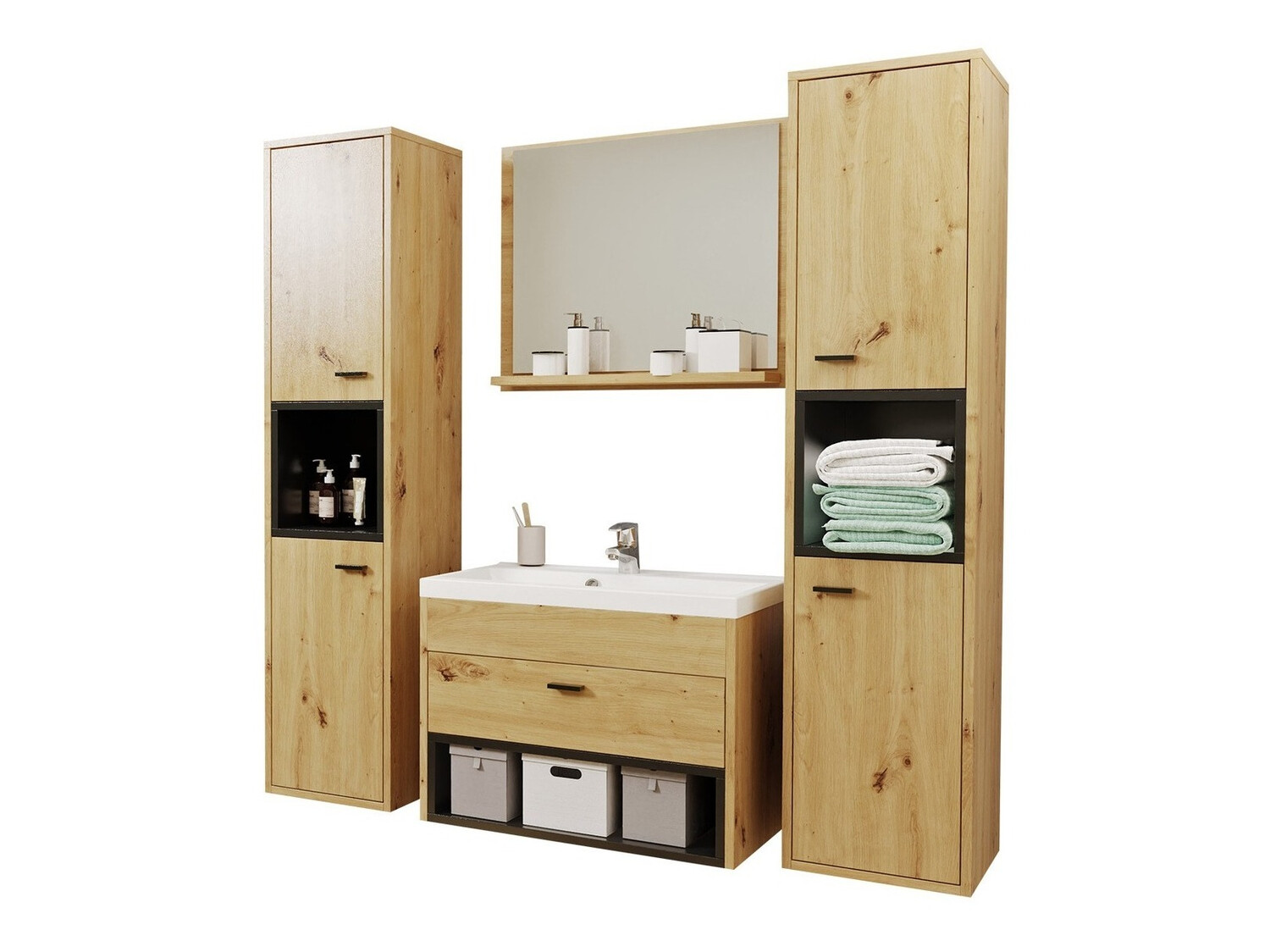 Baðherbergissett Velum II (Artisan-eik + Svartur)