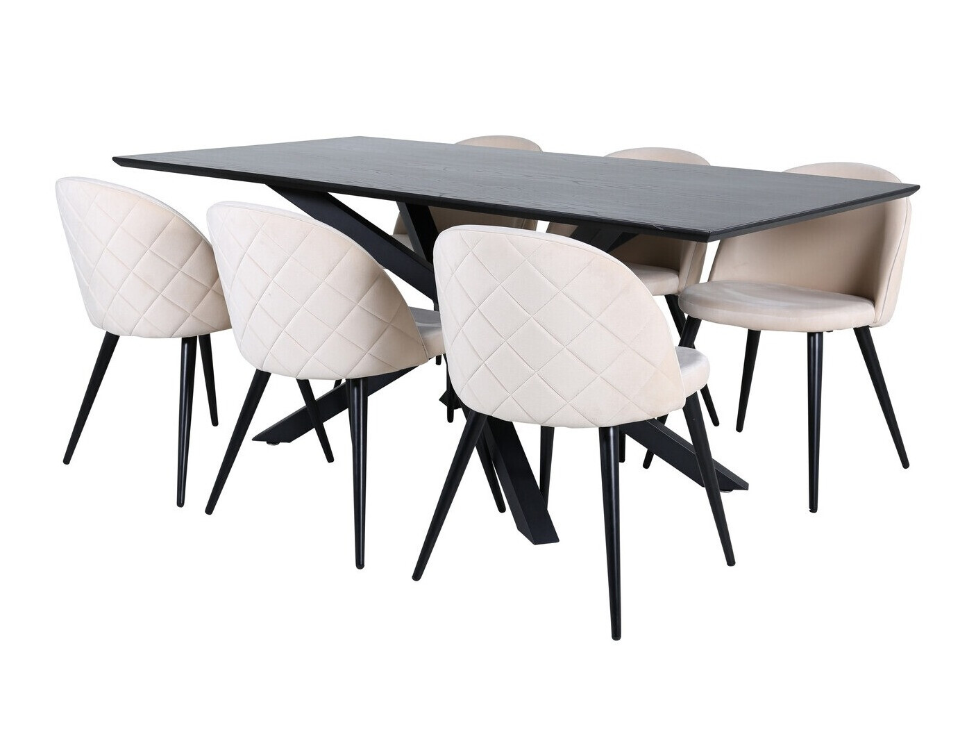 Borðstofusett Dallas 2693 (Rjómalitur + Svartur)