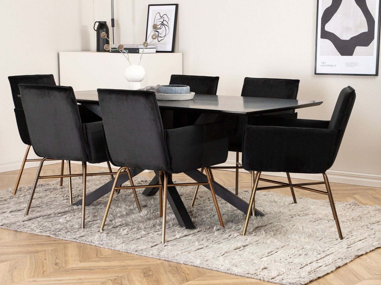 Borðstofusett Dallas 2703 (Svartur + Kopar)