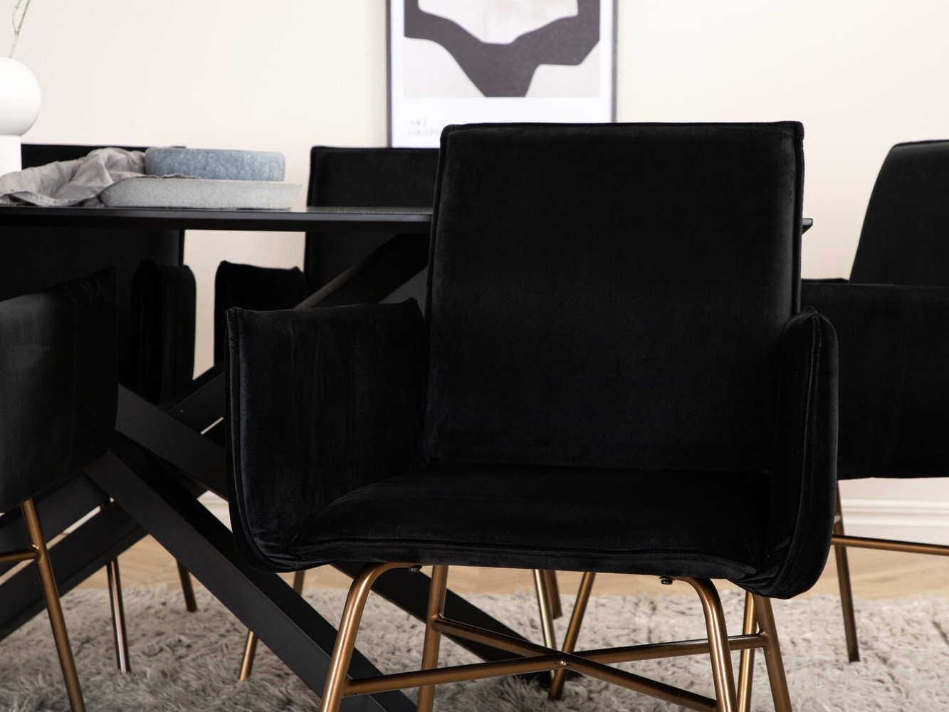 Borðstofusett Dallas 2703 (Svartur + Kopar)