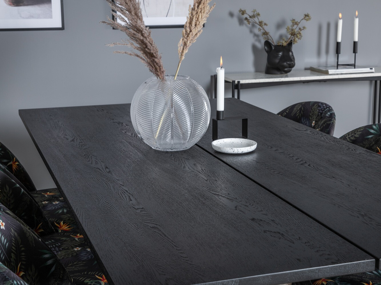 Borðstofusett Dallas 1676 (Blómamynstur + Svartur)