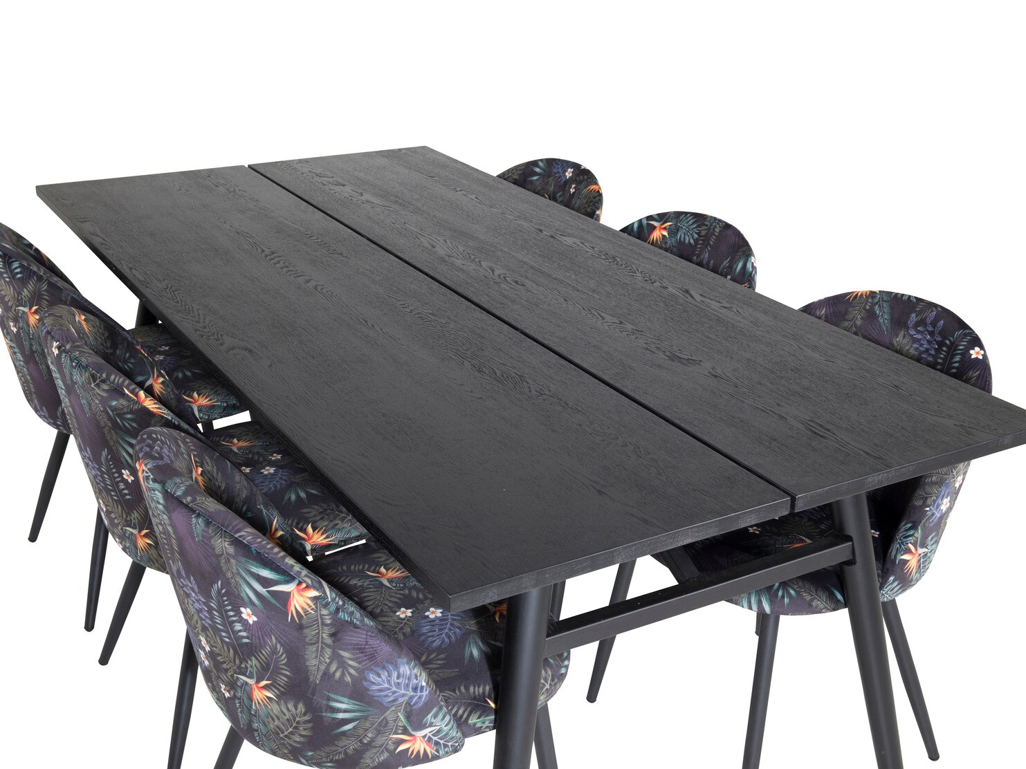 Borðstofusett Dallas 1676 (Blómamynstur + Svartur)