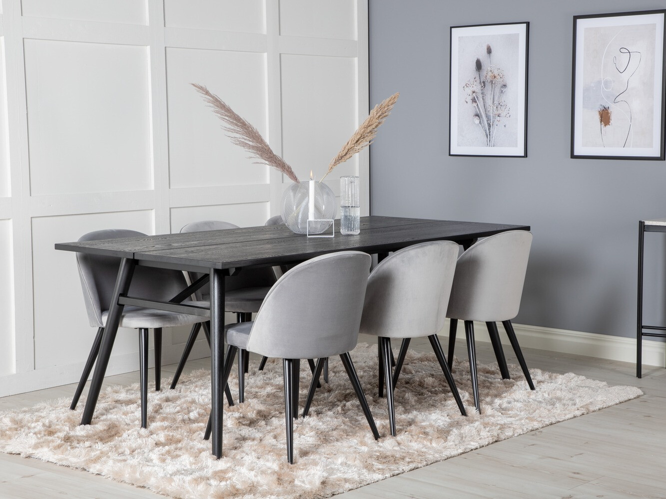 Borðstofusett Dallas 1676 (Grár + Svartur)