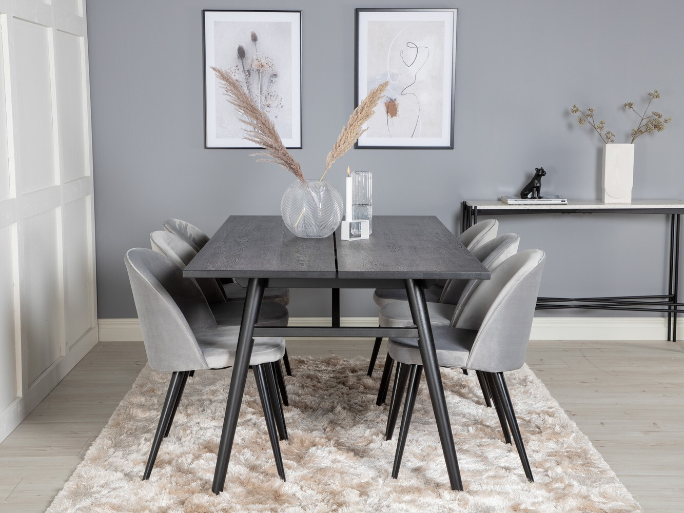 Borðstofusett Dallas 1676 (Grár + Svartur)