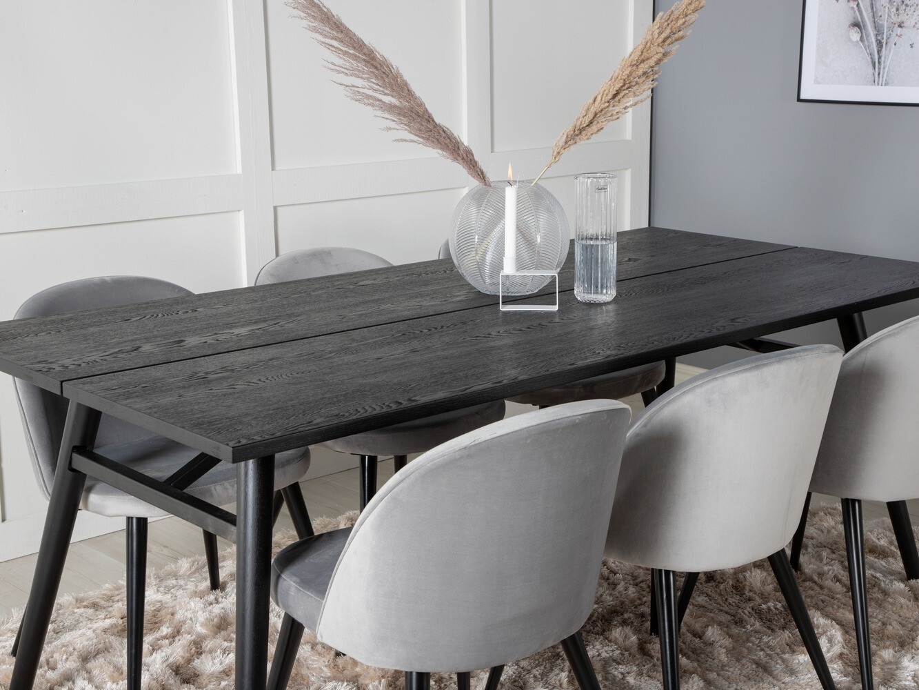 Borðstofusett Dallas 1676 (Grár + Svartur)