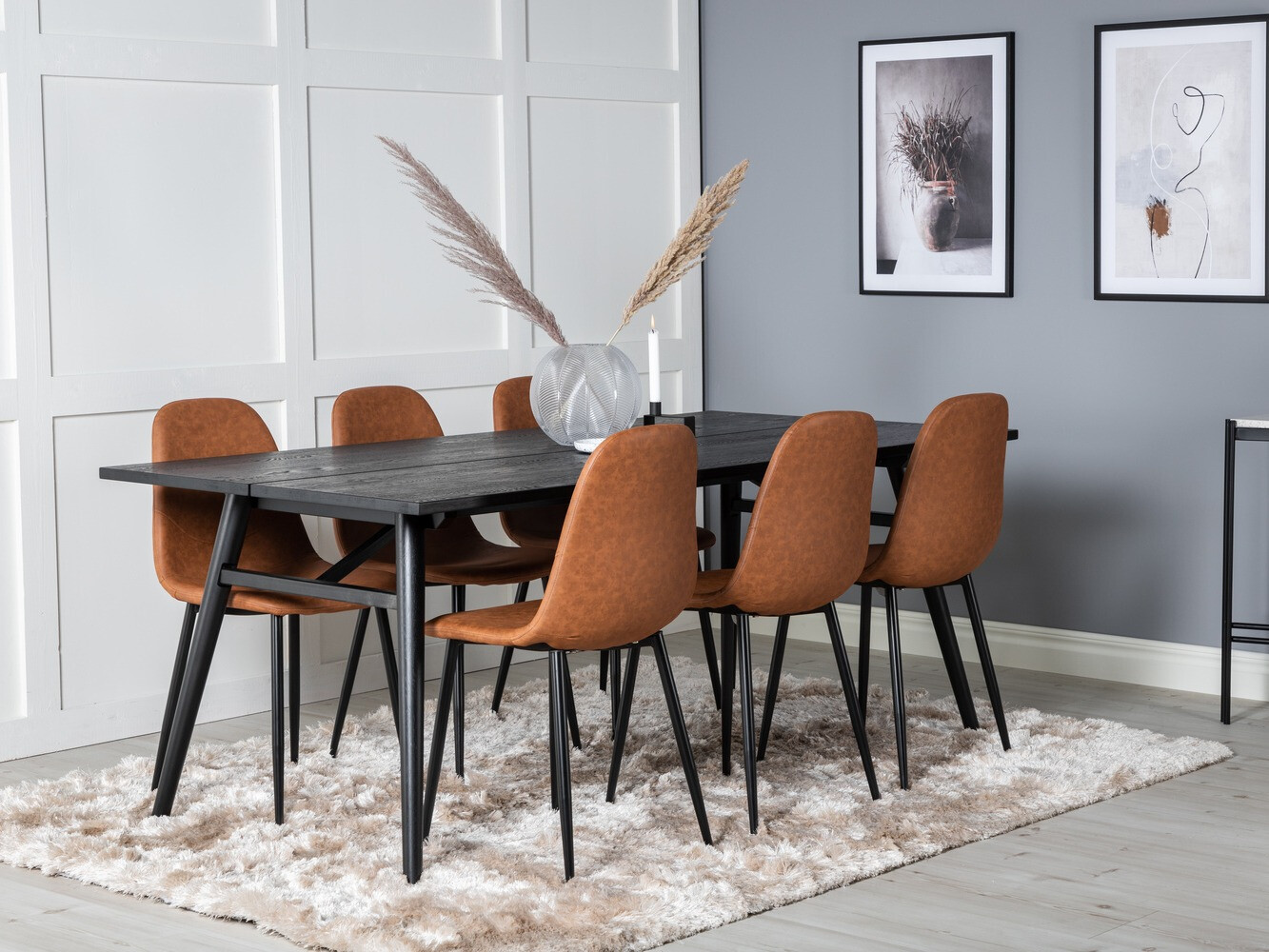 Borðstofusett Dallas 1681 (Brúnn + Svartur)