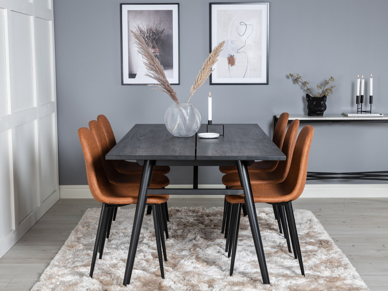Borðstofusett Dallas 1681 (Brúnn + Svartur)