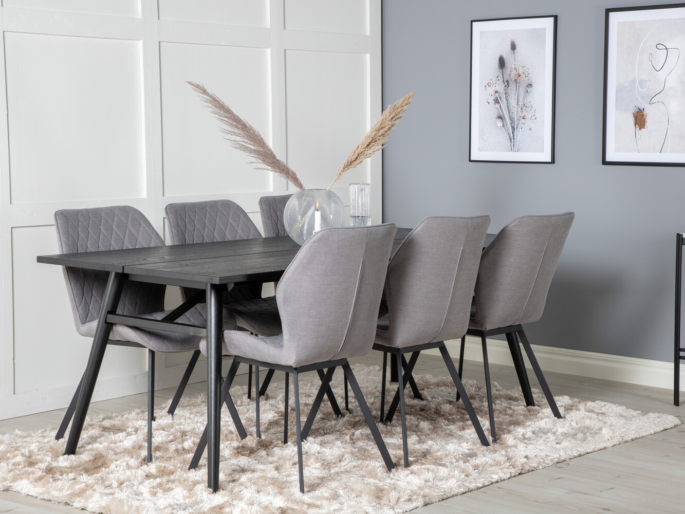 Borðstofusett Dallas 1686 (Grár + Svartur)