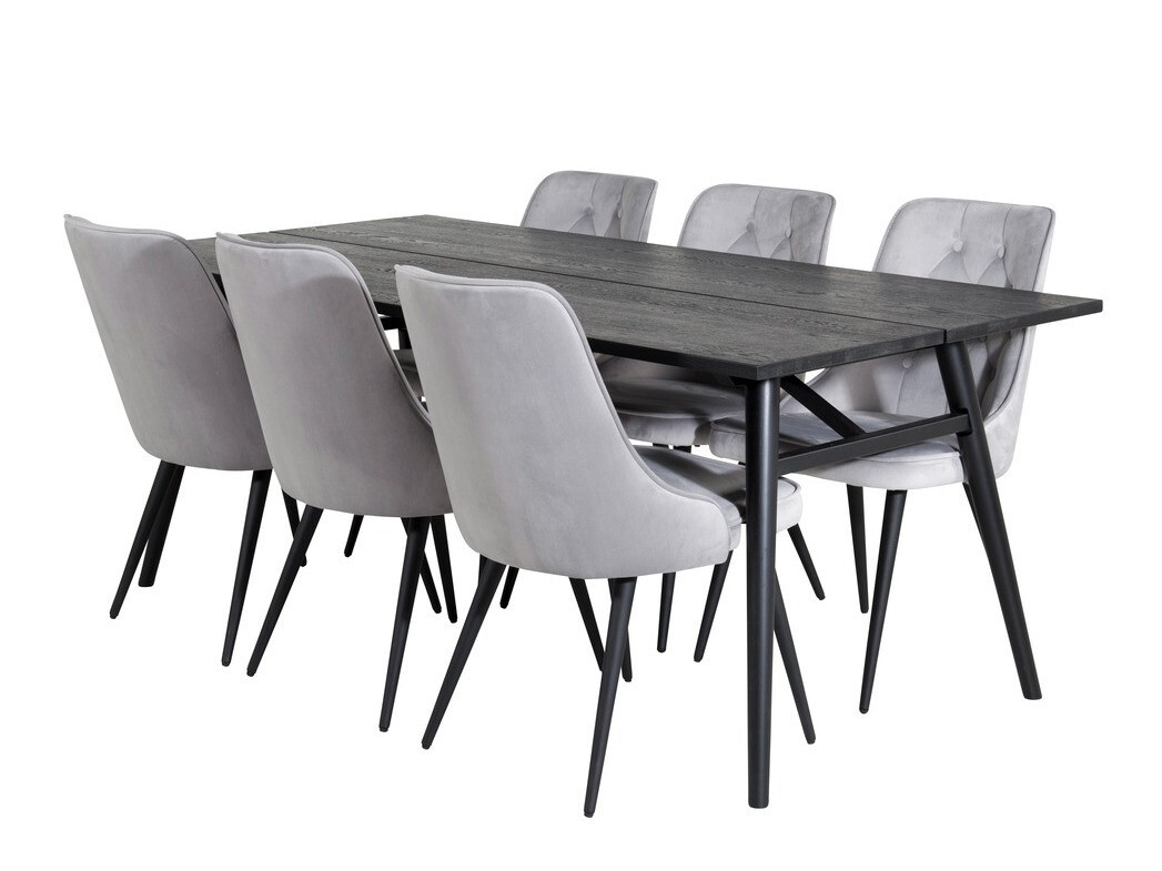 Borðstofusett Dallas 1780 (Svartur + Ljósgrár)
