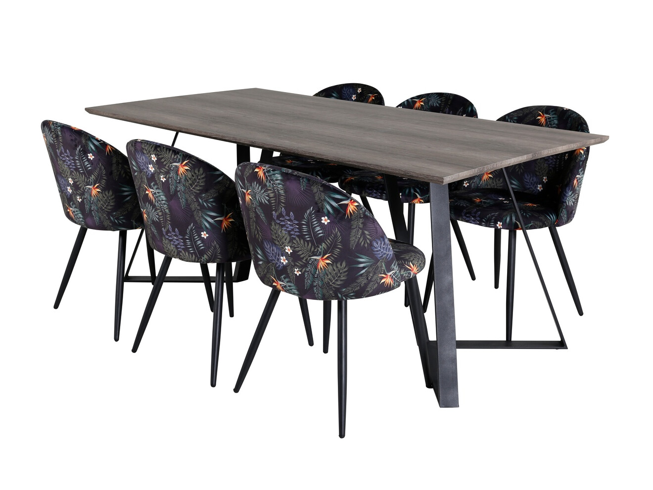 Borðstofusett Dallas 340 (Blómamynstur + Svartur)
