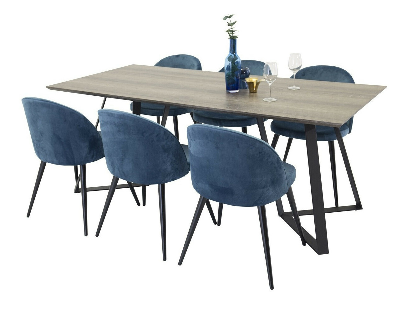 Borðstofusett Dallas 340 (Dökkblár + Svartur)